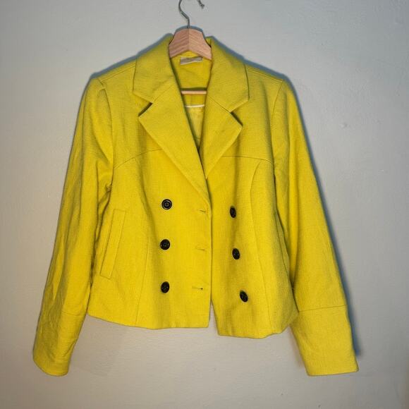 Women's Size M Maeve by Anthropologie Citrus Yellow Green Double-Breasted Blazer - Picture 2 of 6
